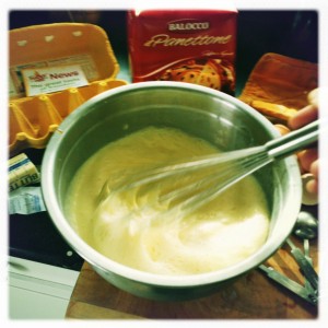 Whipping up the custard!